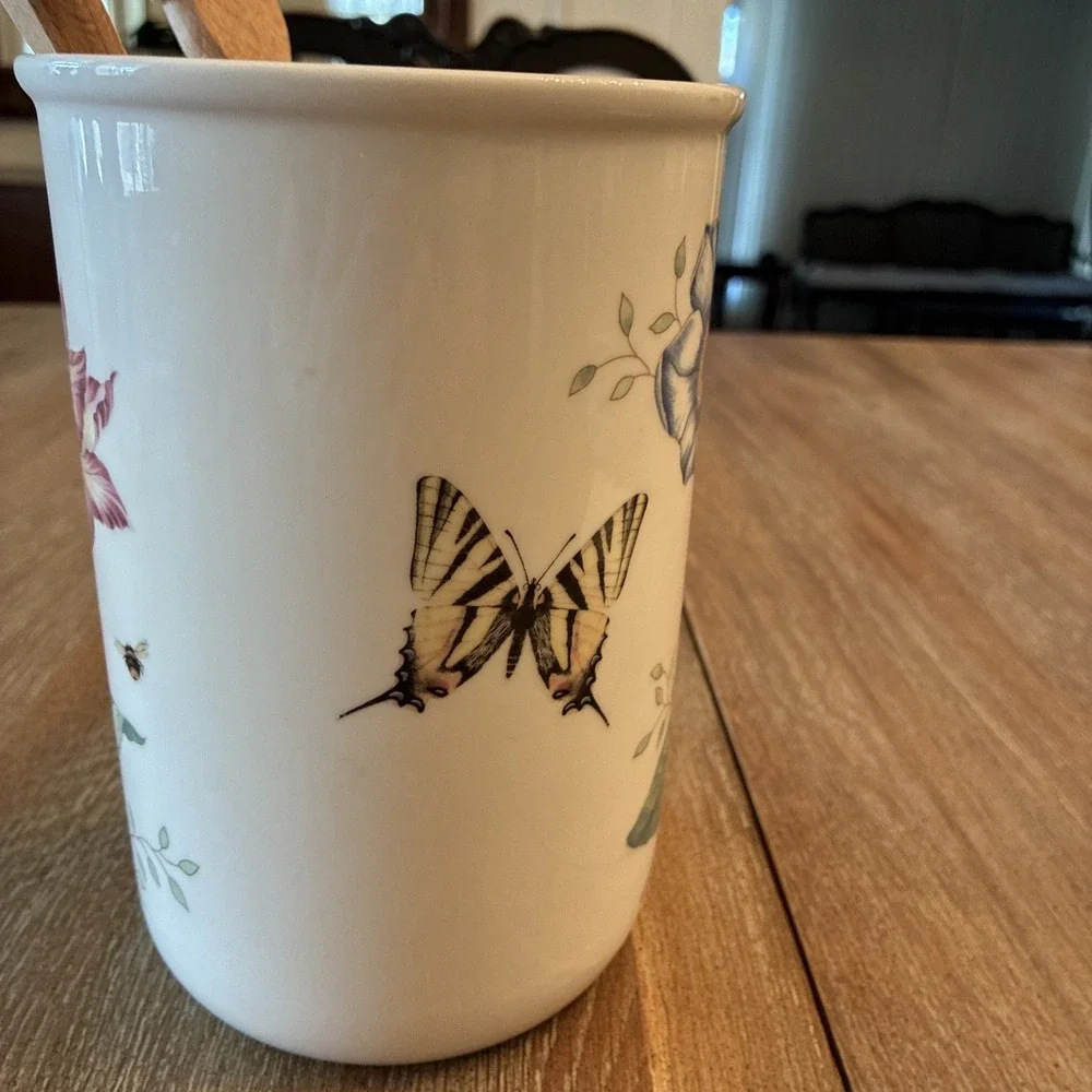 Lenox Utensil Crock Butterfly Meadow W/ Spatulas Cottage Core Country